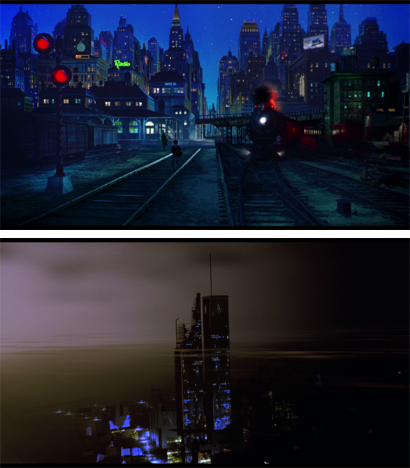 Comparison of the background techniques used in Dick Tracy (top) against Super Mario Bros. (bottom)